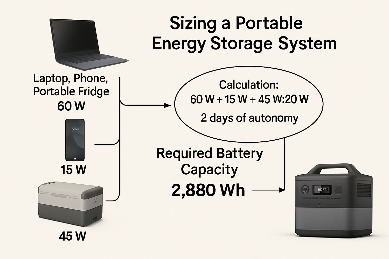 Portable ESS sizing: match load profiles to autonomy targets