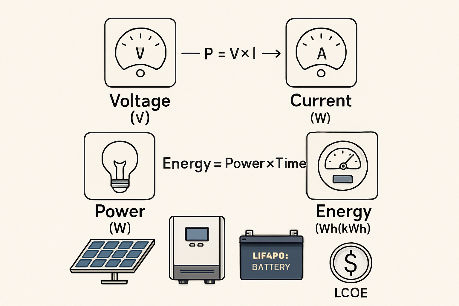 Beginners Blueprint to Solar Units: From V and A to LCOE