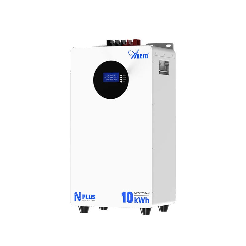 White wall mounted 10kWh 51.2V 200Ah LiFePO4 solar battery with display