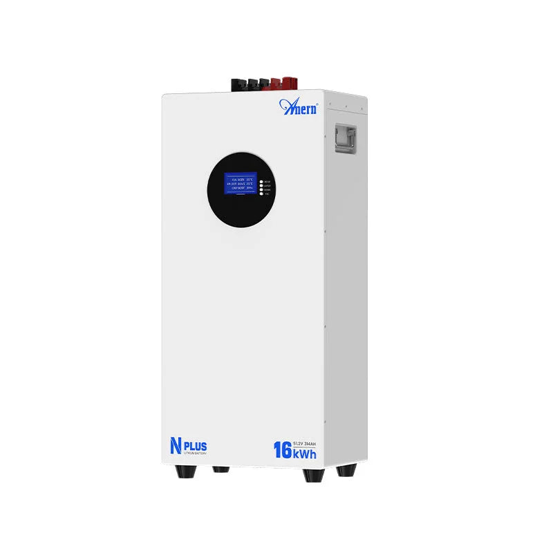 White 51.2V 314Ah LiFePO4 solar battery with circular display and N Plus branding