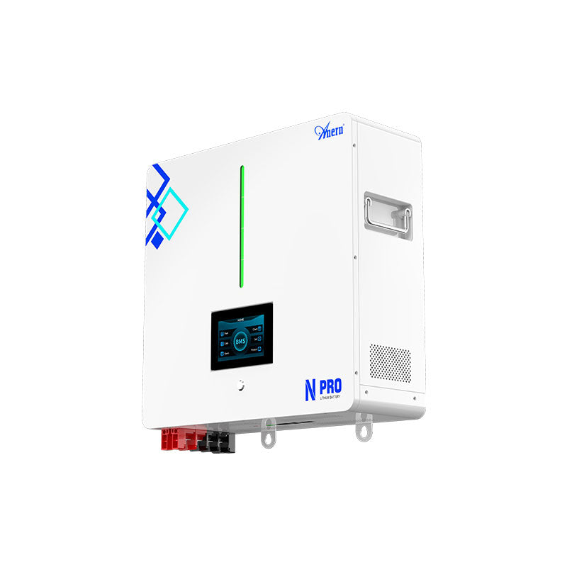 Anern N PRO 51.2V 100Ah solar lithium LiFePO4 battery with display screen.