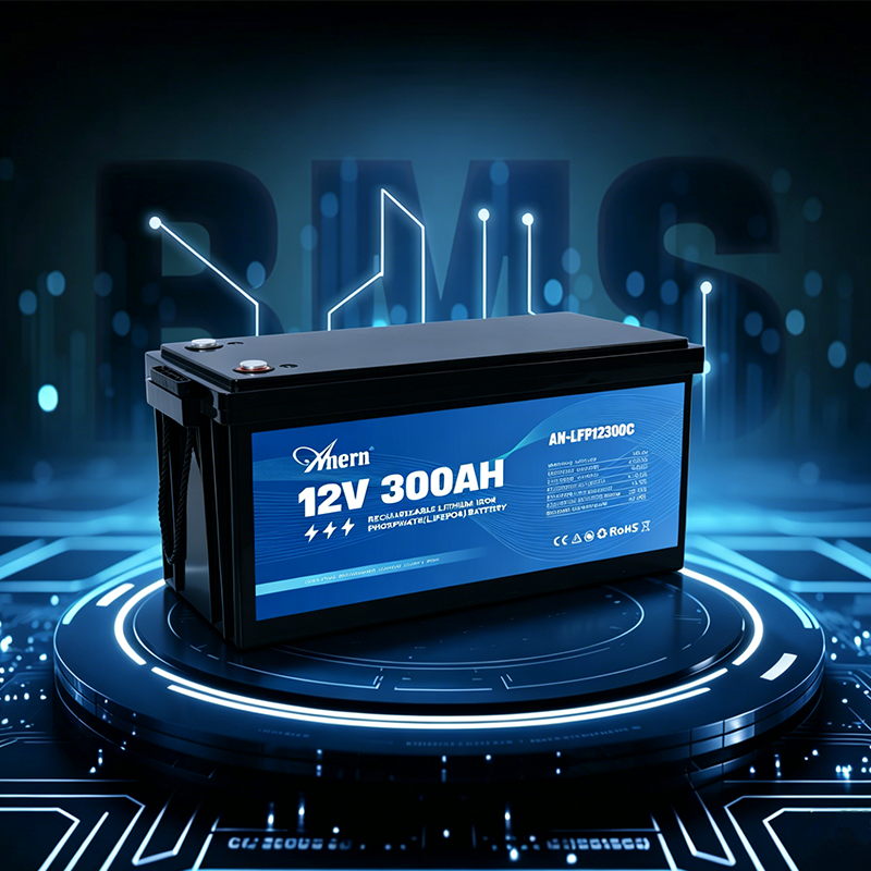 12V 300Ah LiFePO4 battery built-in smart BMS for overcharge and discharge protection.
