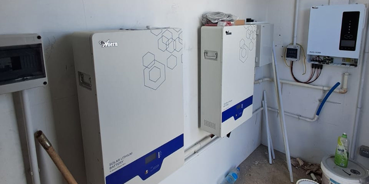 Off-grid solar system setup in Mauritius with two Anern wall-mounted lithium batteries and a hybrid inverter
