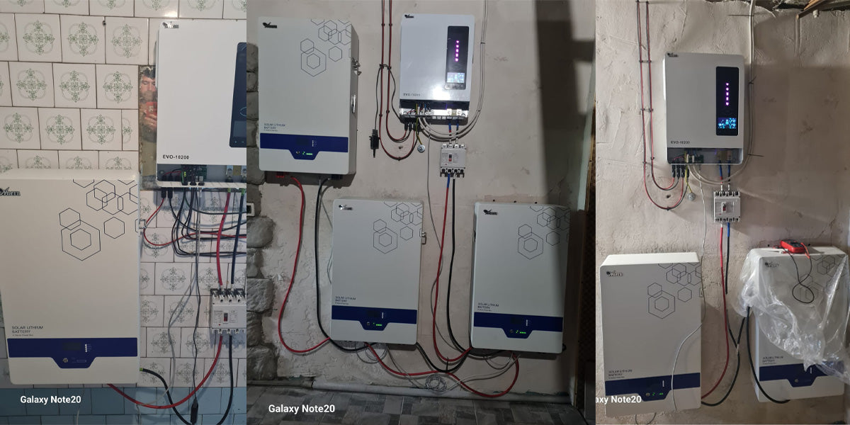 Indoor system setup in Ukraine with an Anern EVO-10200 hybrid solar inverter and multiple Pro lithium battery packs
