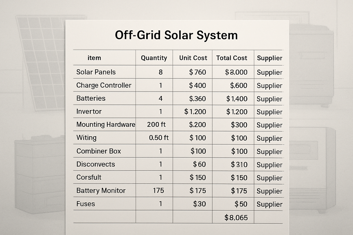 Off-Grid Bill of Materials Templates