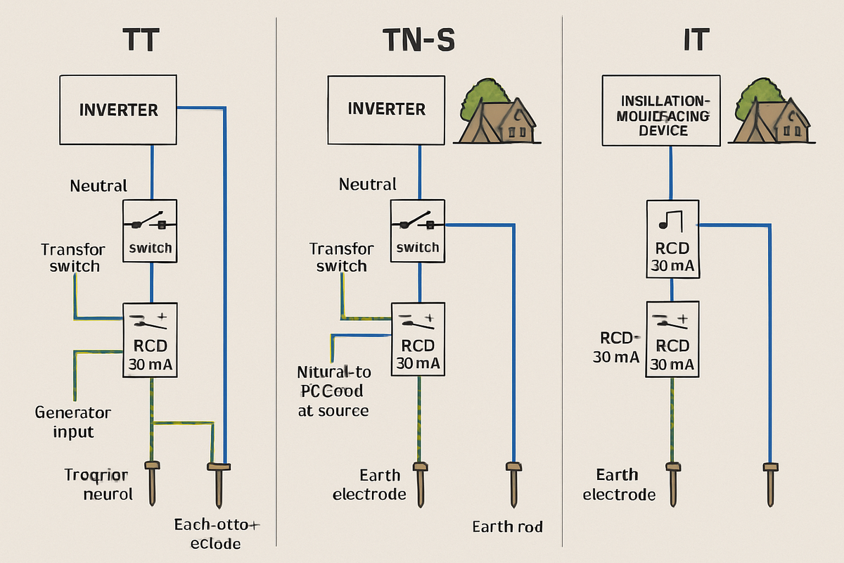 Off-grid campsite safety: Configure neutral and fault paths
