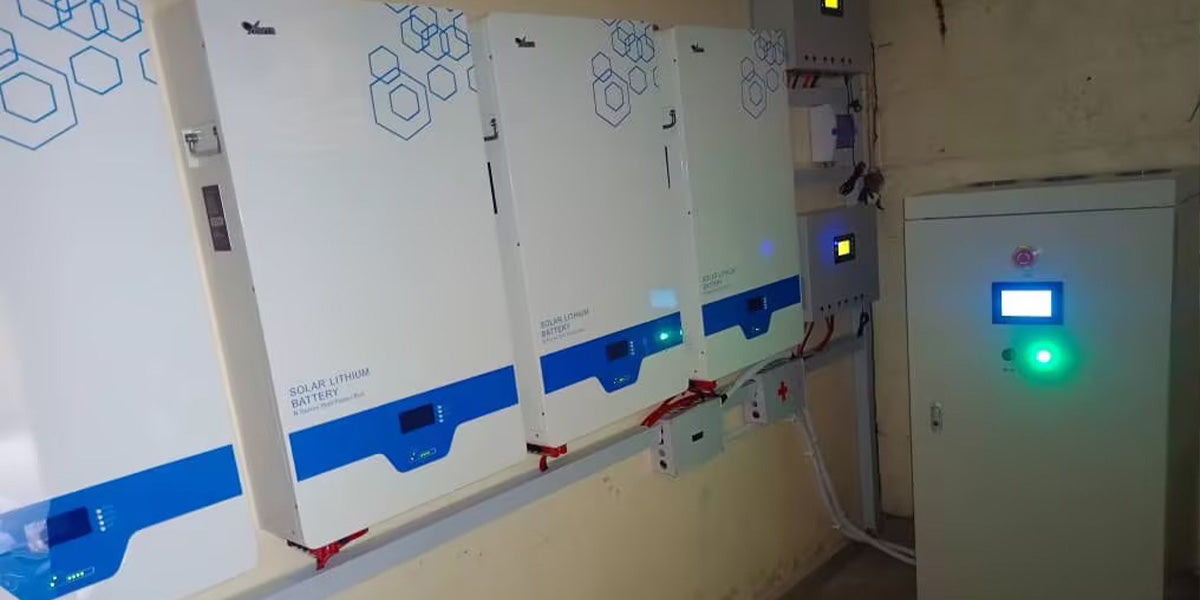 Nigeria off-grid system featuring an Anern 3-phase solar inverter unit paired with two stacked battery boxes