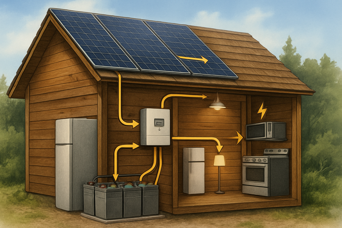 Case study: off-grid cabin design balancing surge and daily draw