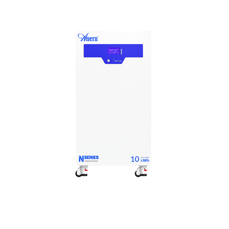 White wall-hung 51.2V 200Ah 10kWh LiFePO4 solar storage battery with blue screen