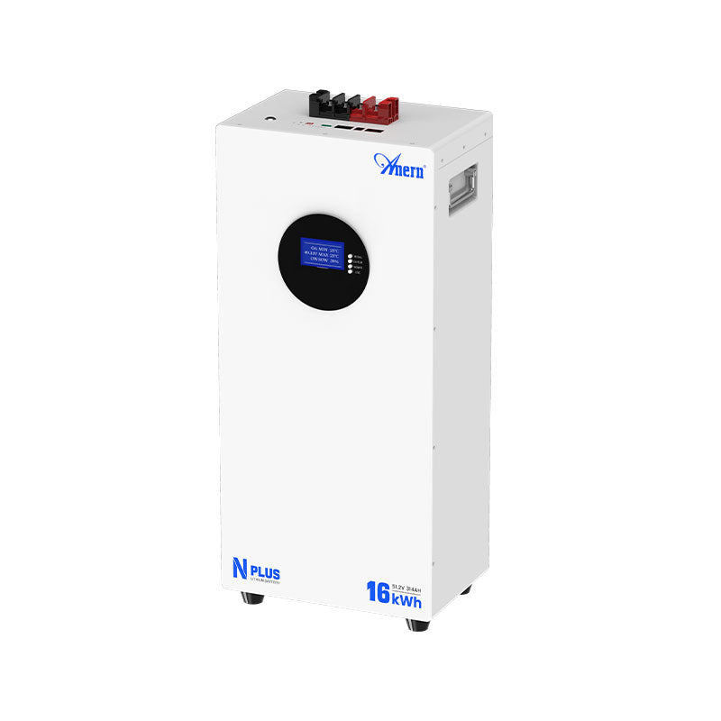 51.2V 314Ah LiFePO4 solar battery with smart BMS and digital display