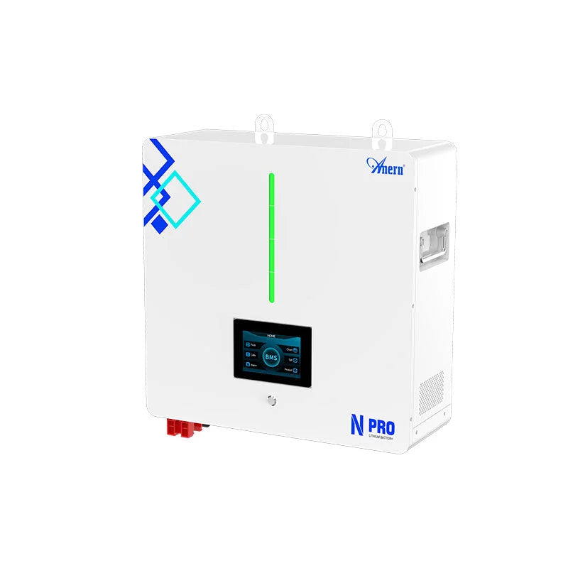 51.2V 100Ah wall-mounted LiFePO4 solar battery with LCD display and green status light