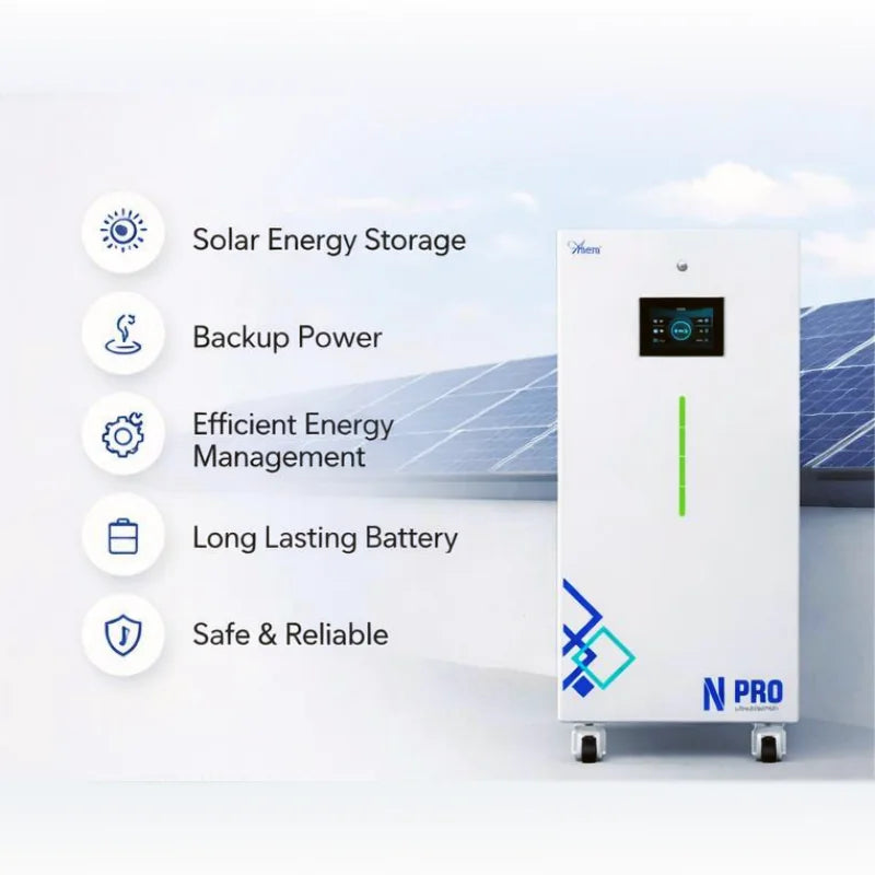White floor-standing LiFePO4 solar battery storage cabinet with display and N PRO branding