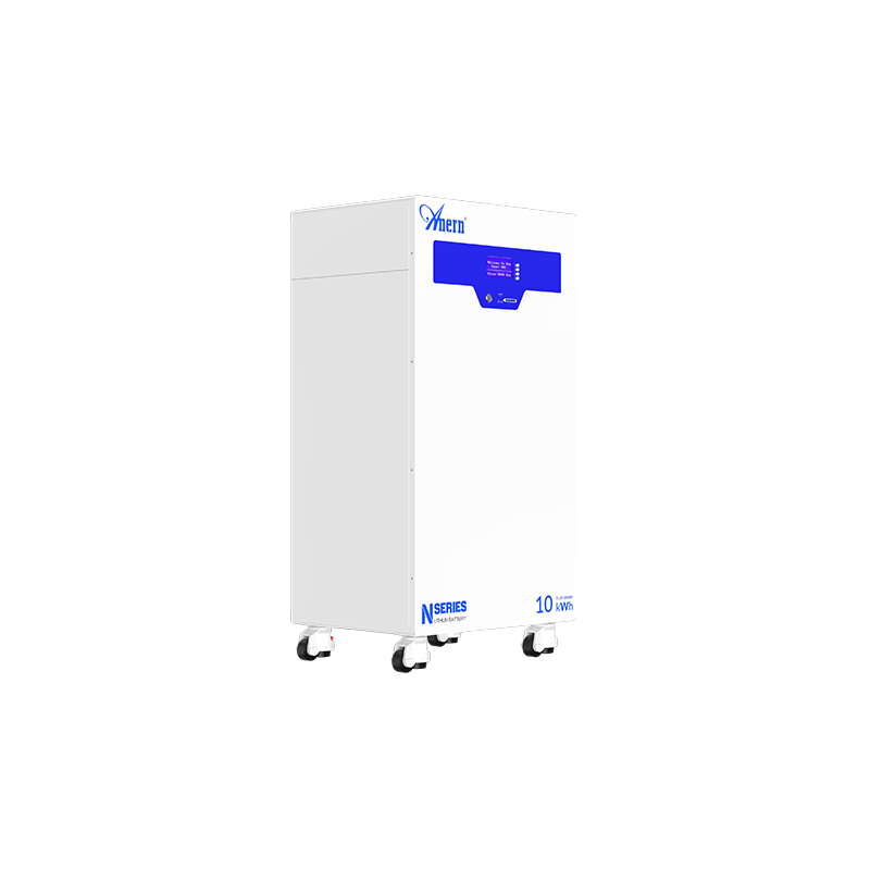 Wall-mounted white 10kWh LiFePO4 battery 51.2V 200Ah equipped with blue display panel