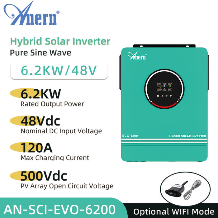 6200W Hybrid Wechselrichter 48V DC zu 230V AC mit 120A mmpt Solar