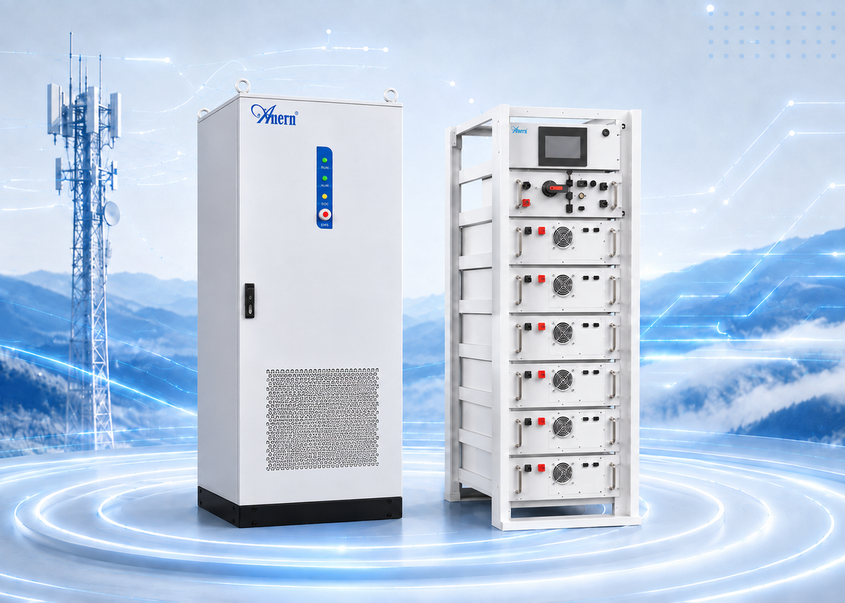 Anern telecom LiFePO4 battery cabinet with internal battery module view