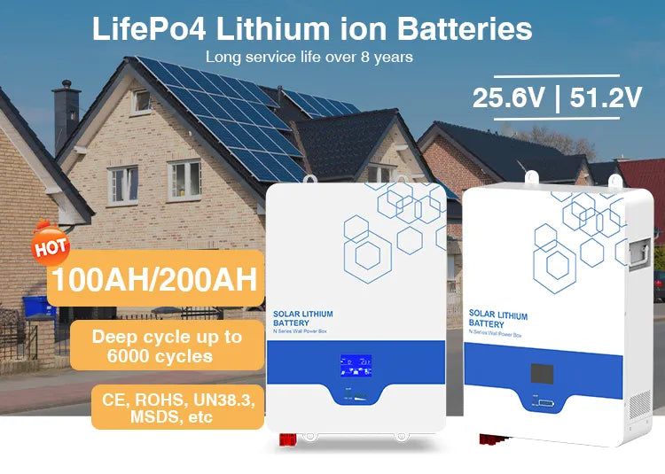 25.6v 51.2V 100AH 200AH 280AH Wall-Mounted Solar LiFePo4 Lithium Ion Battery Energy Storage Battery