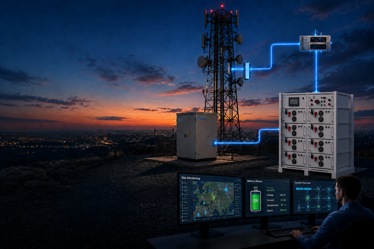 Telecom tower LiFePO4 battery backup system with remote monitoring