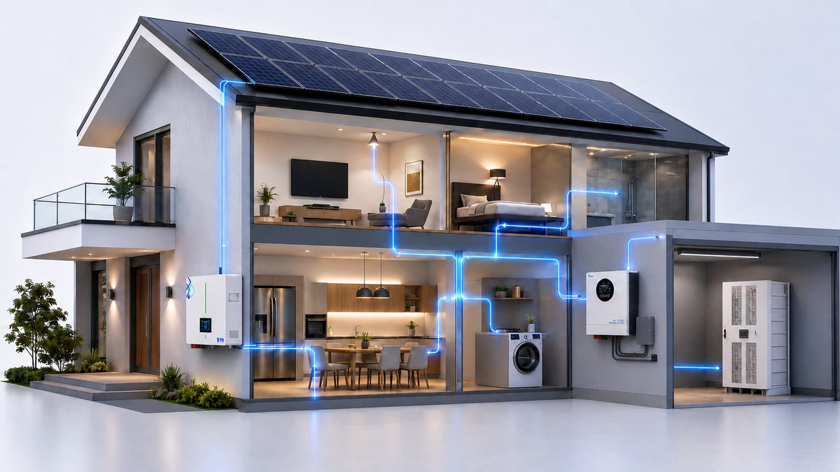 Residential energy storage system with rooftop solar, home battery and hybrid inverter
