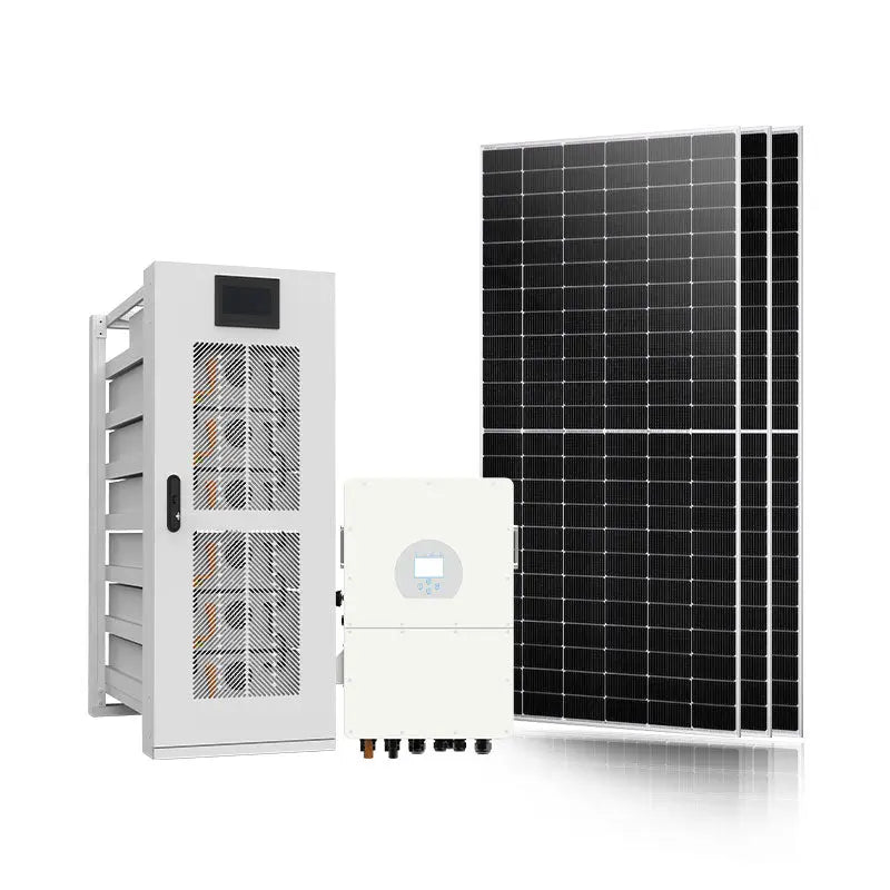 30kW industrial hybrid solar system with 60kWh battery cabinet, hybrid inverter and solar panels