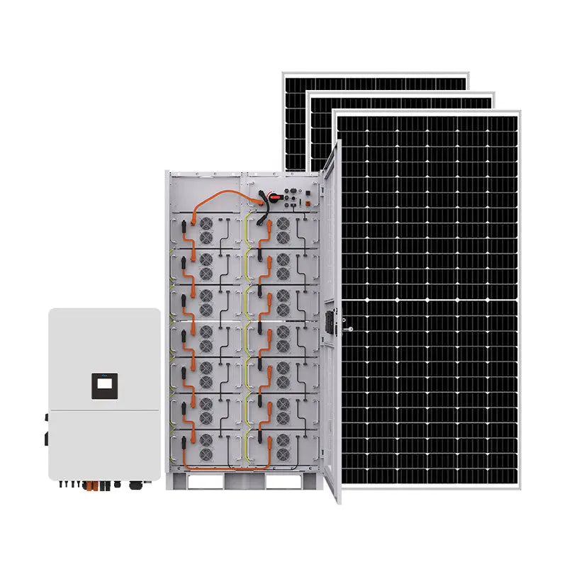 80kW commercial hybrid solar storage system with 225kWh LiFePO4 battery cabinet, inverter and solar panels