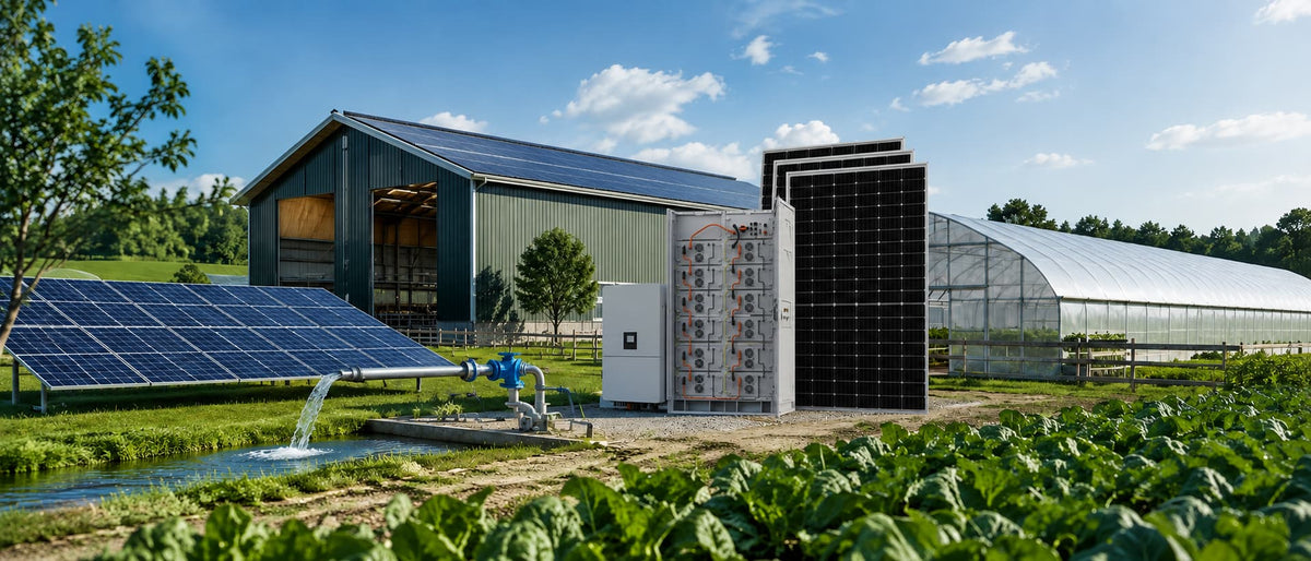 Solar battery storage system for farm and agricultural facility