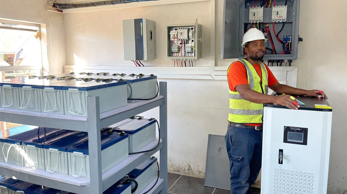 Technician at an Anern battery energy storage installation