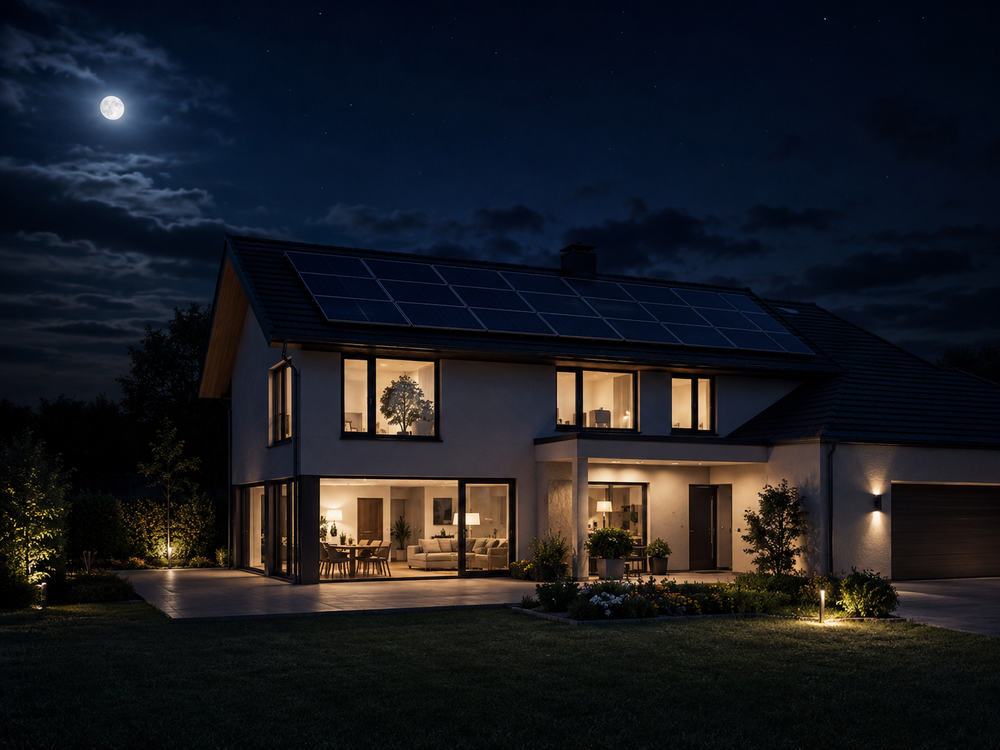 Solar powered home at night using residential battery storage